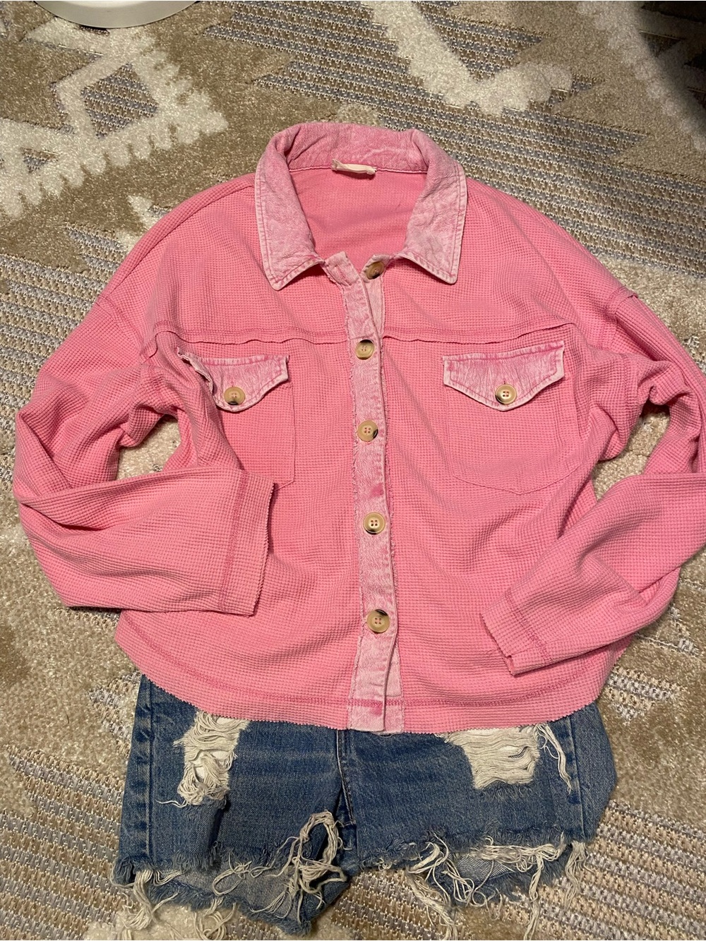 New In Pink Button-Up Waffle Knit Jacket